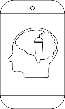 İçinde pipetli bir içecek bardağı olan beyin siluetini gösteren bir akıllı telefon.