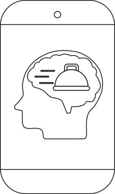 Yemek saati ve yemek hakkındaki düşünceleri sembolize eden yatay çizgiler içeren bir ana hatları gösteren bir akıllı telefon.
