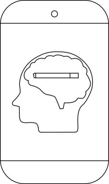 Akıllı telefon, içinde sigara olan bir beyin çizgisi gösterir.