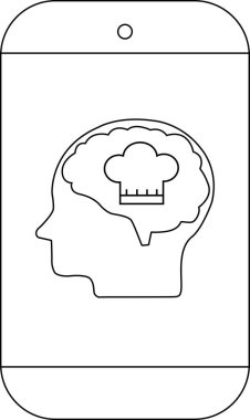 Akıllı telefon, içinde şef şapkası olan bir beyin profili gösterir.