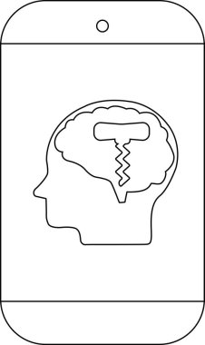 Akıllı telefon, sivri uçlu bir çizgi içeren bir beyin ile baş silueti gösterir.