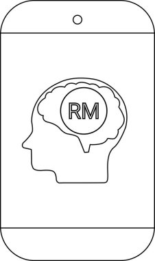 Akıllı telefon, beyin hatlarında RM olan bir baş silueti gösterir