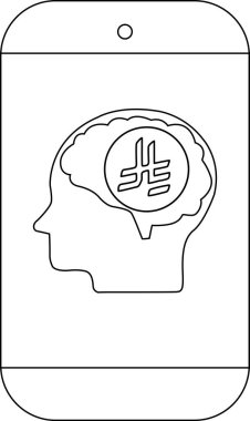 Akıllı telefon, bir çemberin içinde soyut bir sembol içeren beyni olan bir kafa gösterir.