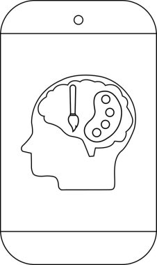 Bir akıllı telefon, beyin şekli içinde bir sanatçı palet fırçası ile bir profil kafası gösterir