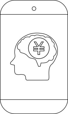 Akıllı telefon, içinde beyin ve yen sembolü olan bir baş taslak gösterir.