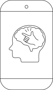 Bir stilize cep telefonu bir beyin içeren bir kafa profili tasvir eder.