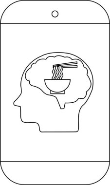 Beyninde erişte olan bir kafayı gösteren akıllı telefonun bir çizimi.