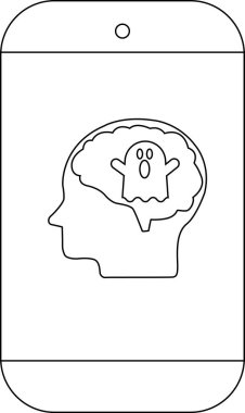 Cep telefonunda beynin içinde bir hayalet olan bir insan kafası görünüyor.