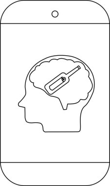 Siyah beyaz telefon grafiği içinde şişe olan bir beyin gösteriyor.