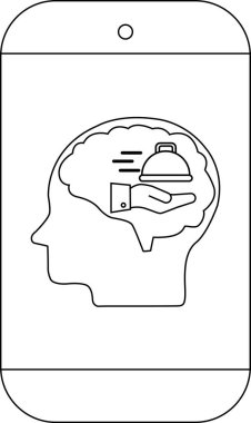 İllüstrasyon telefonunda elle kapatılmış tabak ve çizgiler içeren bir beyin görülüyor.
