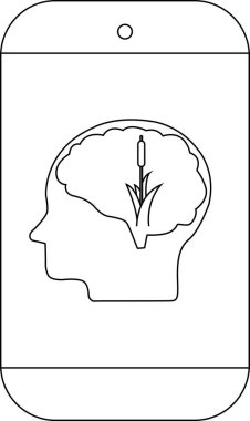 Bir akıllı telefon ekranında sergilenen bir bitkiyi barındıran beyin şeklinde silueti.