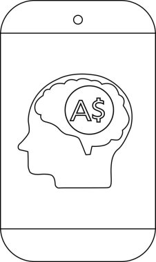 Çizgili telefon baş silueti ve beyin Avustralya para birimi sembolü.