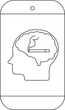 Bir akıllı telefonun çizgi çizimi sigara içeren bir beyin profilini gösteriyor.