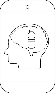 İçinde beyin ve su şişesi olan bir kafa olan bir telefon hattı.