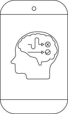 Telefon, beyin içeren ana hatları gösterir. Mantık yolları, daireler doğru kararları işaretler.