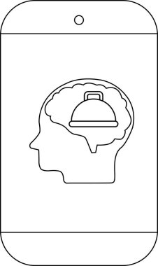 Telefon ekranında insan kafası ve içinde yemek kubbesi olan bir beyin görünüyor.