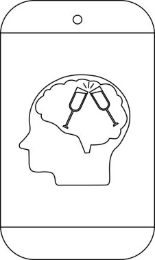 Telefon ekranında birbirine çarpan camlar içeren beyin çizgileri gösteriliyor