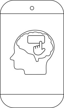 Beynin içindeki dikdörtgen bir nesnede parmağını gösteren başlık şeklindeki bir simgeye sahip telefon