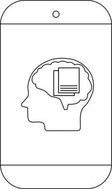 İçinde veri işlemeyi sembolize eden bir yığın belge içeren başlık şeklinde bir siluet içeren telefon
