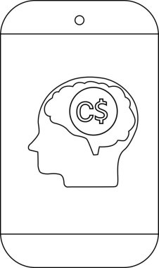 Kafa profilli telefon ve Kanada Doları beyin simgesi