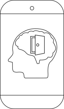 Akıllı telefon, beyin şeklindeki bir bulutu ve beynin içinde açık bir kapısı olan bir kafa gösterir.