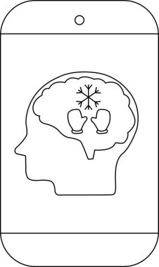 Akıllı telefon, profil kafasını beyin çizgisi içinde kar tanesi ve eldiven ile görüntüler