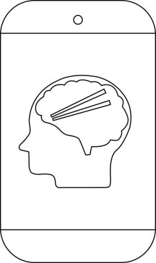 Beyin ve ekran ortasındaki çizgilerle dolu baş silueti olan akıllı telefon