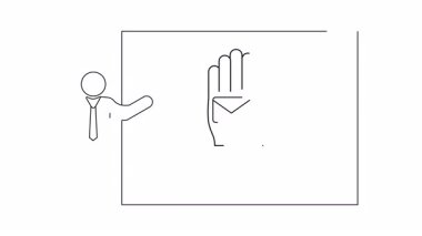 Bir figür, avucunda bir e-posta simgesi olan açık bir eli gösteren bir beyaz tahta sunar