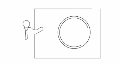 Kravatlı bir adam lokasyon iğnesinin üzerinde büyüteçle bir tahta sunar.