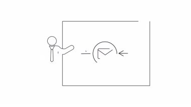 Birisi çerçevelenmiş bir tahtada, üzerinde oklar olan bir zarf simgesini işaret ediyor.