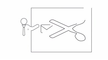 Bir sunucu, bir zarfı kesmek üzere olan makası gösteren bir çerçeveye işaret ediyor