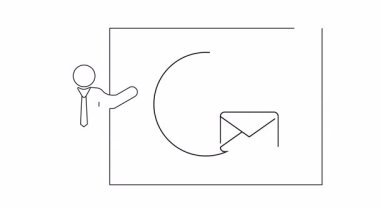 Üzerinde saat ve zarf grafikleri olan beyaz tahtayı gösteren bir resim.