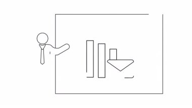 Satır çizen adam, azalan e-posta pazarlama sonuçlarını gösteren bir tablo sunuyor