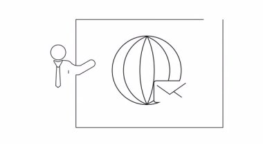 Küresel bir zarf ile beyaz tahta sunan bir kişinin çizgi çizimi