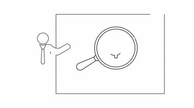 Çubuk adam büyüteç altında dolar işareti gösteren bir beyaz tahta sunar.