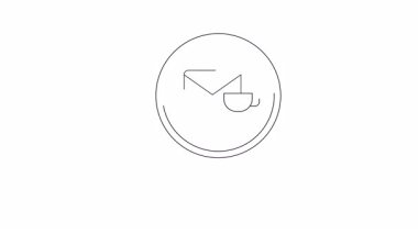 Bir harf ve bir fincan sıcak içecek etrafında bir büyüteç gösteren bir çizgi.