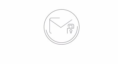 Beyaz zemin üzerine çizilmiş bir büyüteç içinde zarf ve kilit