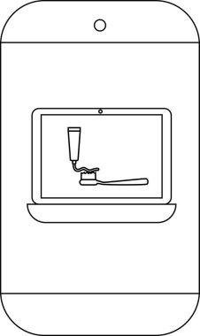 Bir dizüstü bilgisayar, diş fırçasına diş macunu sıkıştıran bir tüp görüntüler.