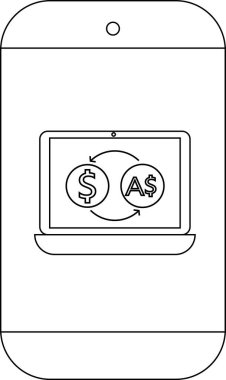 Temiz bir tasarım ile takas edilen para birimi sembollerini gösteren bir cep telefonu