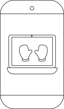 Eldiven grafikli bir dizüstü bilgisayar ekranı gösteren bir akıllı telefon