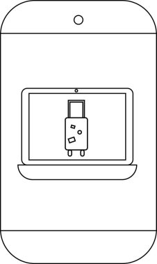 Dizüstü bilgisayarı gösteren bir akıllı telefon. Bavulu gösteriyor.