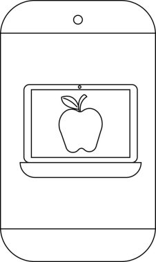 Akıllı telefon, elma logosuna sahip bir dizüstü bilgisayar simgesini gösterir