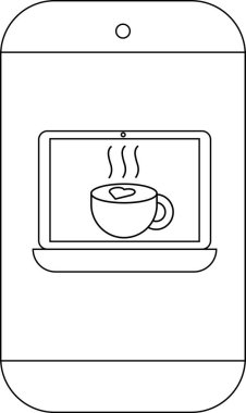 Bir akıllı telefon, dumanı tüten bir kahve fincanını gösteren bir dizüstü bilgisayar ekranı gösterir.