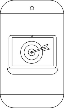 Akıllı telefon, oklu hedefi gösteren bir dizüstü bilgisayar görüntüler.