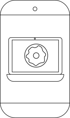 Bilgisayarı donutla gösteren bir telefonun stilize edilmiş görüntüsü.