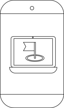 Cep telefonunda bayrak simgesi olan yuvarlak köşeli dizüstü bilgisayar Basit siyah çizgiler