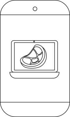 Akıllı telefon çizgisi. Biftek imgesi olan bir dizüstü bilgisayar.
