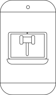 Ekranında tokmak olan dizüstü bilgisayarı gösteren özetlenmiş akıllı telefon.