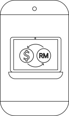 Ekranında dolar halka sembolleri gösteren dizüstü bilgisayarı gösteren ana hatlı akıllı telefon