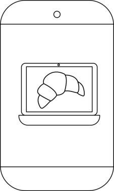 Ekranda kruvasan gösteren dizüstü bilgisayarlı telefon